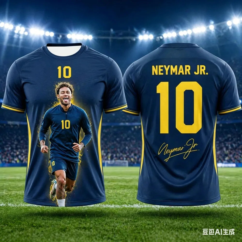 Neymar Jr #10 Brazil National Team Soccer Jersey T-Shirt, Men Women Yellow Green Short Sleeve Football Fan Streetwear Tee