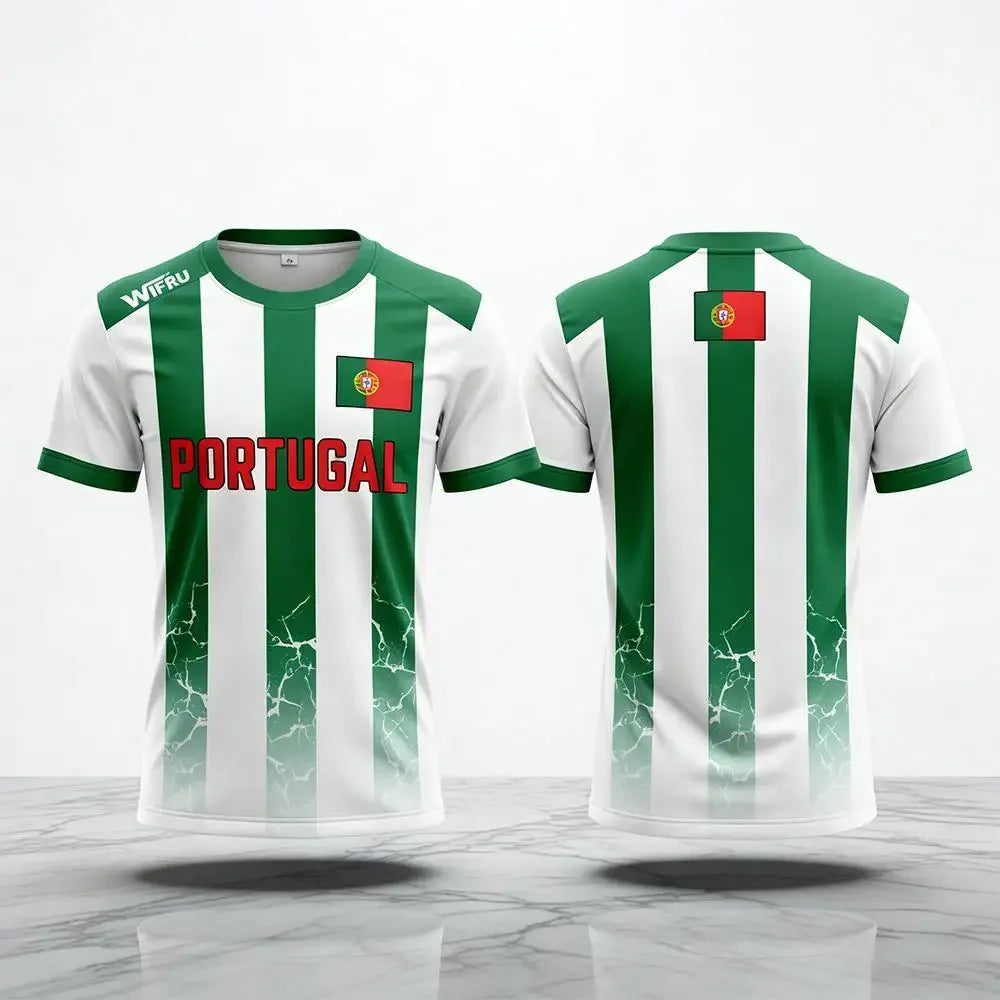 Portugal Flag 3D Printed Jersey Summer Outdoor Breathable Short-sleeved Football Training Top 2026 Men's Fan Gift T-shirt