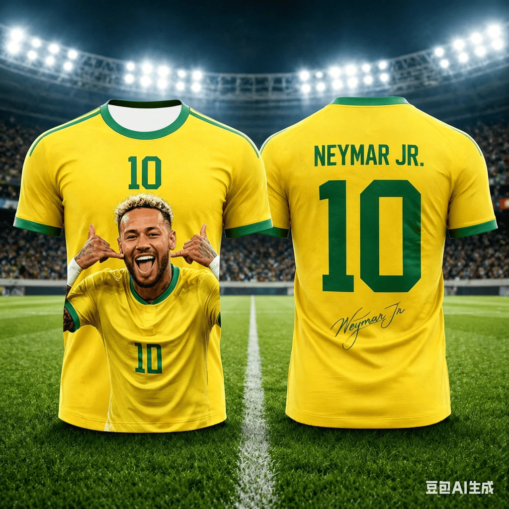Neymar Jr #10 Brazil National Team Soccer Jersey T-Shirt, Men Women Yellow Green Short Sleeve Football Fan Streetwear Tee