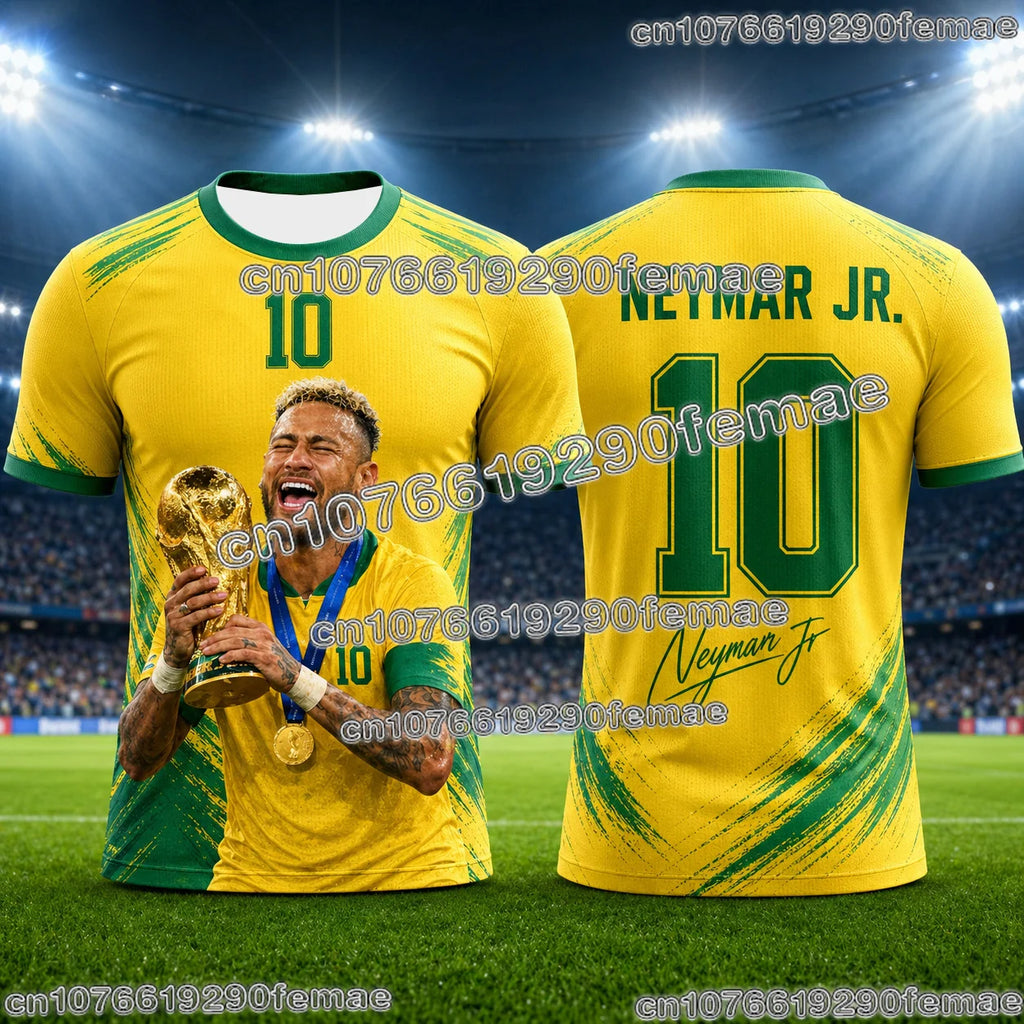 Neymar Commemorative 3D Printed Football Jersey Breathable Summer Fan Shirt For Outdoor Exercise Soccer And Daily Activities