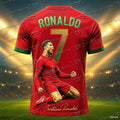 Portugal National Team CR7 Jersey, Home Kit with Cristiano Ronaldo Portrait & Gold Number, Performance Day Tee for Soccer Fans