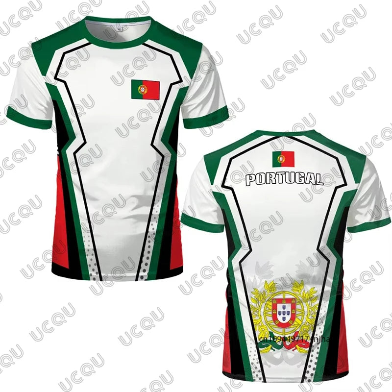 Summer New Portugal Flag Print Football Jersey For Men Women T-Shirt Outdoor Breathable Sports O-neck Tees Casual Kids Tops