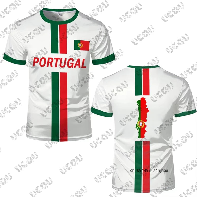 Summer New Portugal Flag Print Football Jersey For Men Women T-Shirt Outdoor Breathable Sports O-neck Tees Casual Kids Tops