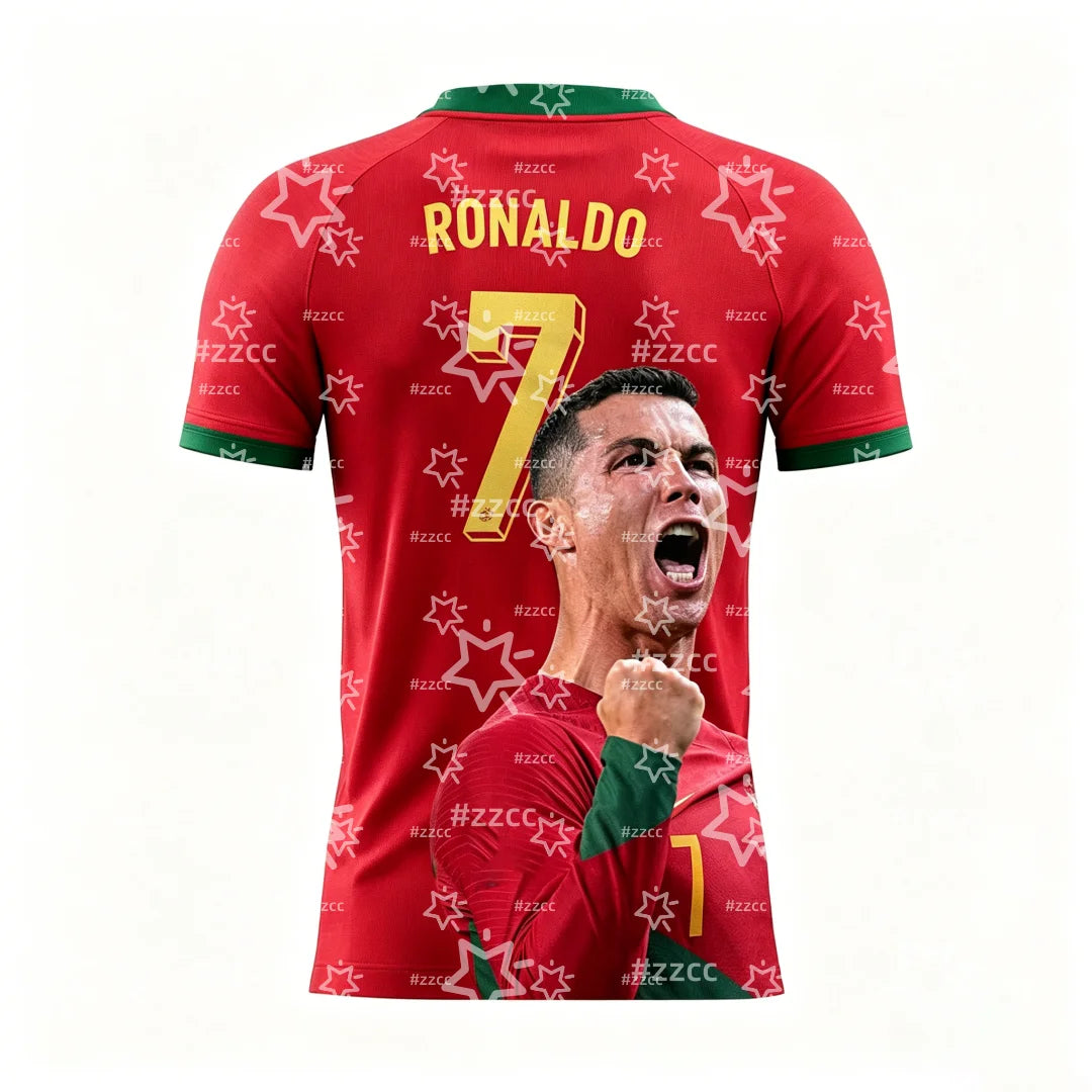 25-26 Ronaldo football jersey Portugal Football fan gift Summer Sports Men's T-Shirt Kid's Clothing Tee Woman cycling jersey ﻿