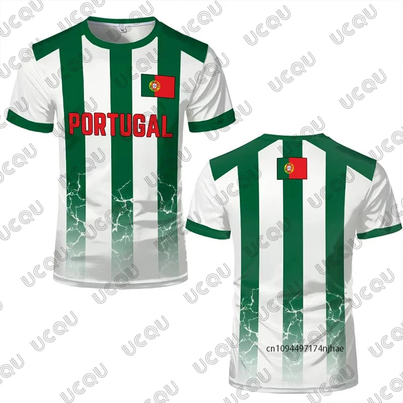Summer New Portugal Flag Print Football Jersey For Men Women T-Shirt Outdoor Breathable Sports O-neck Tees Casual Kids Tops