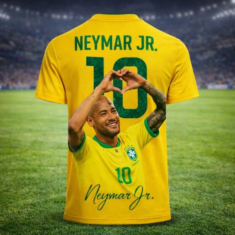 Men's Brazil Neymar Jr Soccer Jersey Family Matching 10 Number Print Short Sleeve Quick Dry Commemorative Casual Sports Shirt