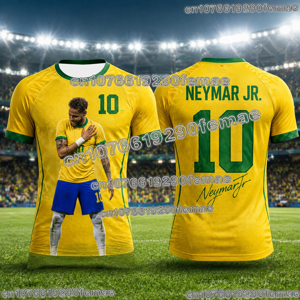 Neymar Commemorative 3D Printed Football Jersey Breathable Summer Fan Shirt For Outdoor Exercise Soccer And Daily Activities