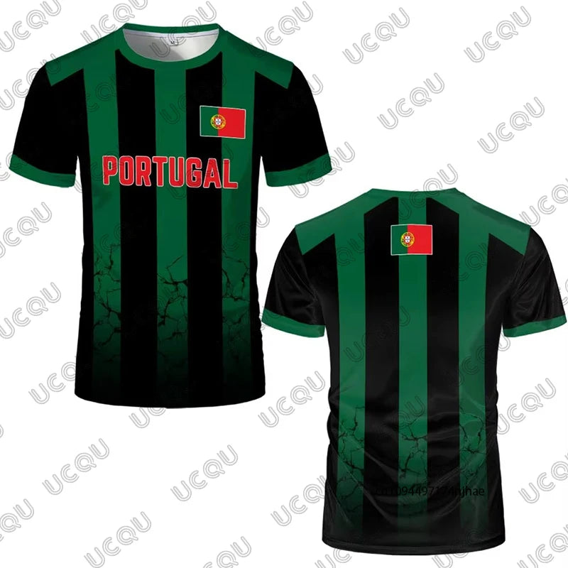 Summer New Portugal Flag Print Football Jersey For Men Women T-Shirt Outdoor Breathable Sports O-neck Tees Casual Kids Tops
